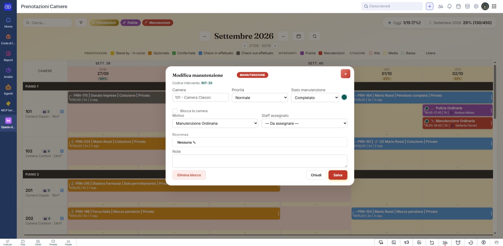 Scheda di modifica di una manutenzione
