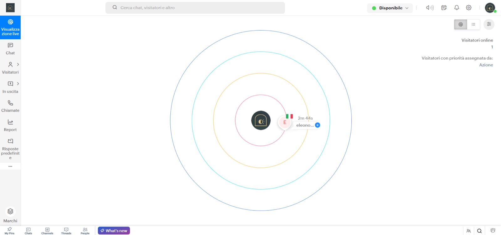 SalesIQ: visualizzazione live dei visitatori del sito dell’hotel